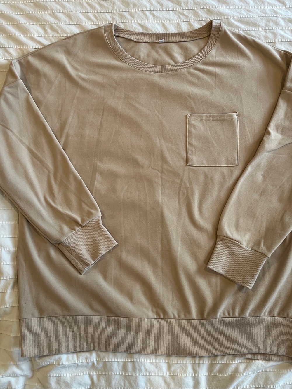 Amazon Beige Chest Pocket Crewneck Sweatshirt
